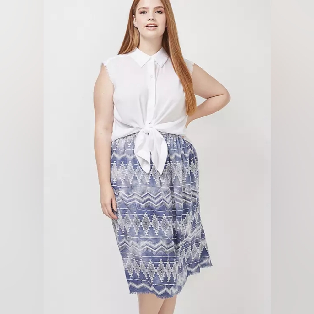 Lane Bryant 6th & Lane Embroidered Tie-Dye Blue Midi Skirt Plus 26/28